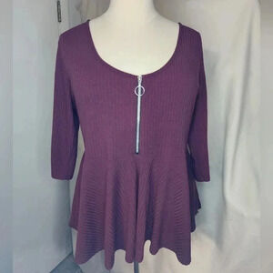 BooHoo Burgandy 1/2 Zip 3/4 Sleeve Top Plus Size 24